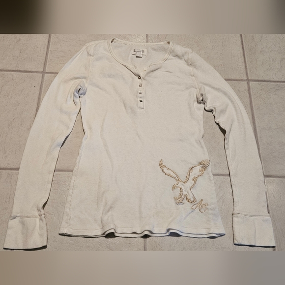 Y2k American Eagle Outfitters White Henley Top - Picture 1 of 7
